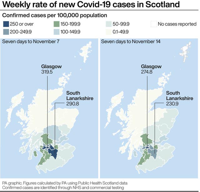 Weekly rate of new Covid-19 cases in Scotland