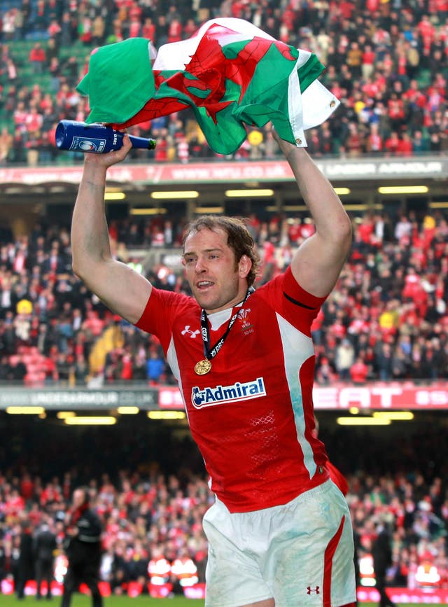 Alun Wyn Jones celebrates Wales' Six Nations Grand Slam win in 2012