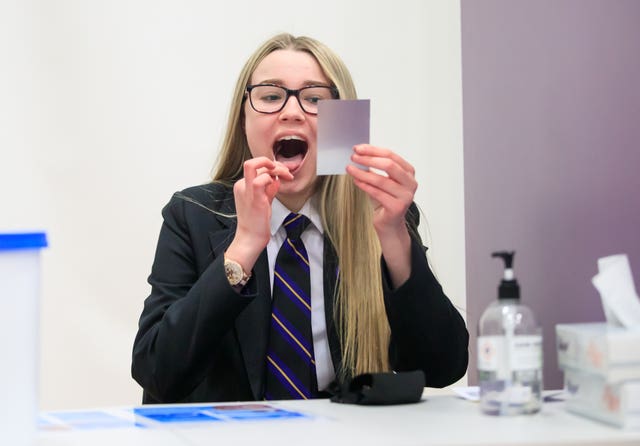 School pupil taking a lateral flow test