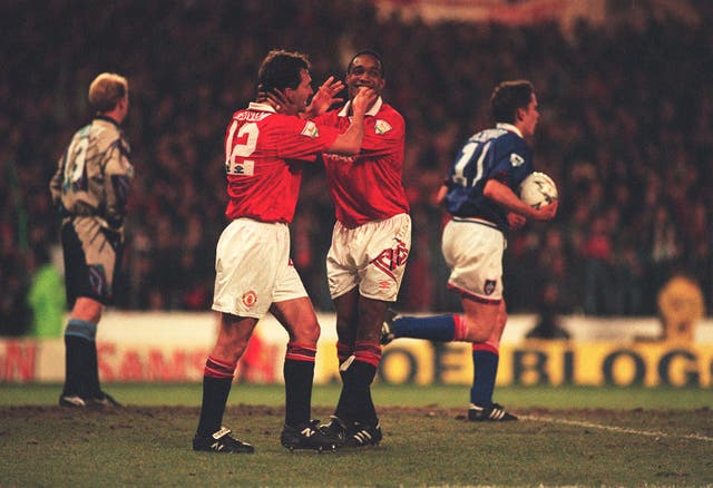 Paul Ince (right) helped Manchester United to two Premier League titles