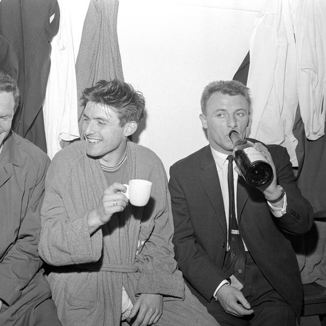 Tommy Docherty celebrates Chelsea's return to Division One