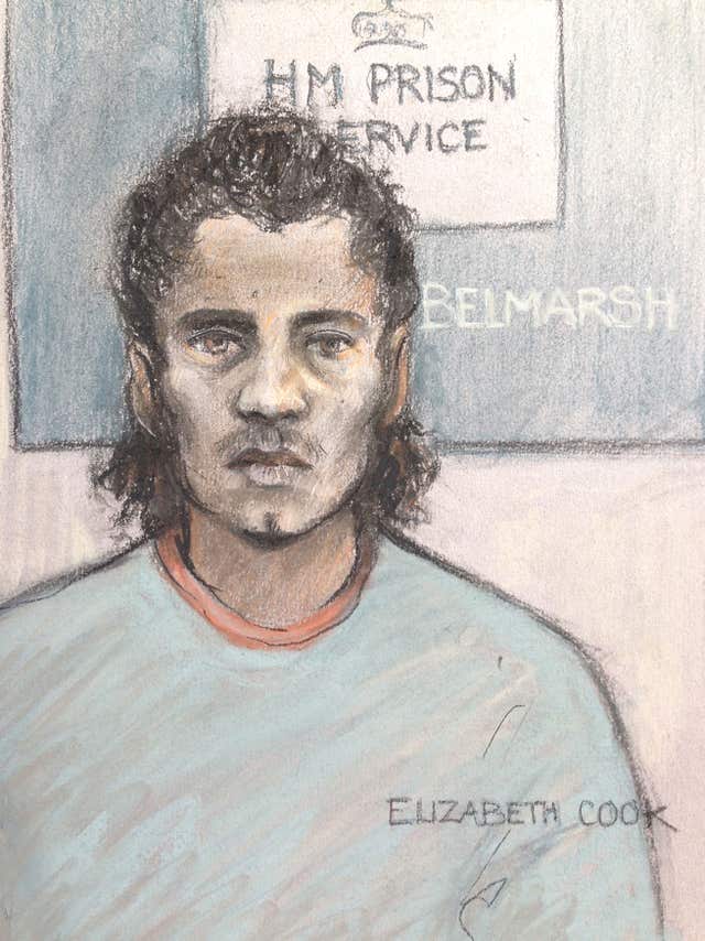 Court sketch of Ahmed Hassan (Elizabeth Cook/PA)