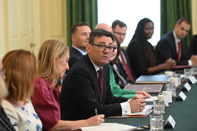 Prime Minister Andy Burnham hosts his first Cabinet meeting at 10 Downing Street, London