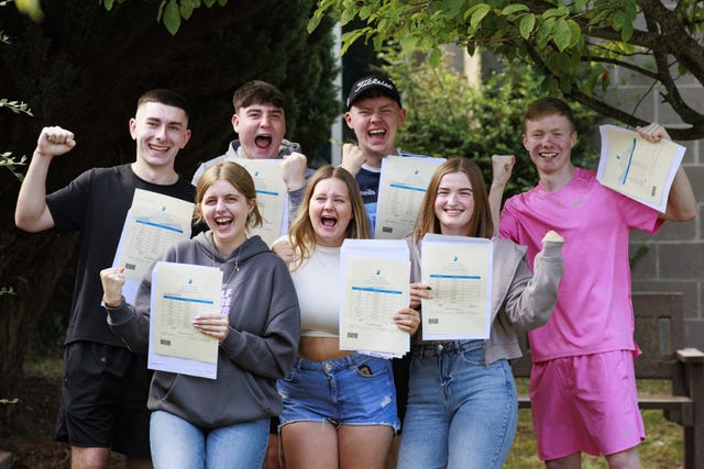 A group of teenagers with their results