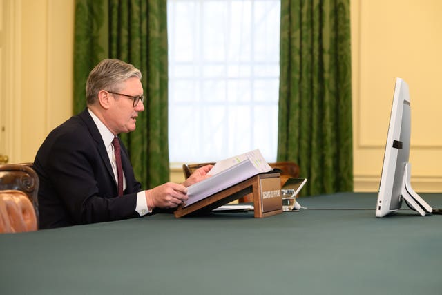 Sir Keir Starmer hosts the video conference call with world leaders