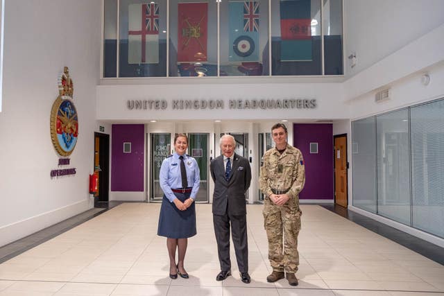 The King meeting Air Marshal Suraya Marshall, Deputy Commander at Cyber and Specialist Operations Command, and Lieutenant General Nick Perry, Chief of Joint Operations