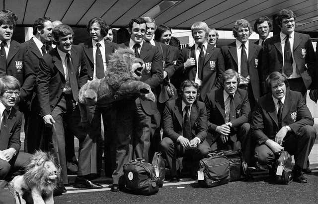 Phil Bennett with the British and Irish Lions squad ahead of a tour of New Zealand