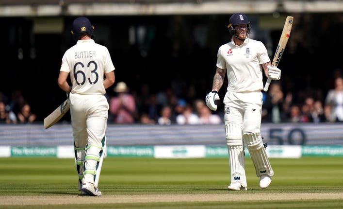 Ben Stokes celebrates his 50