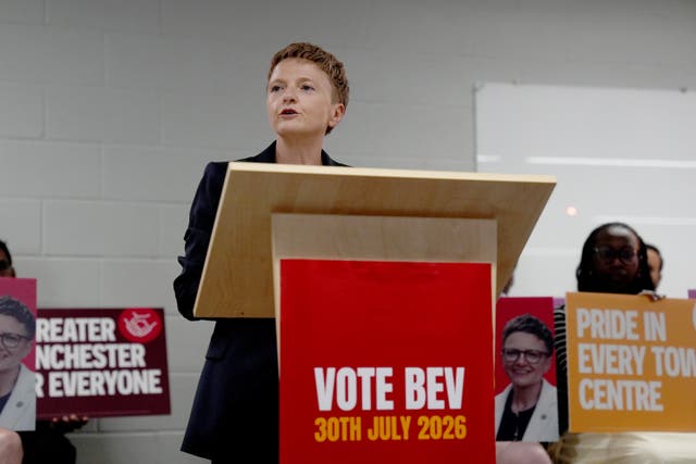 Bev Craig speaking at a campaign event for Greater Manchester mayor