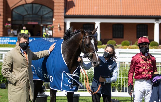 Andrew Balding and Oisin Murphy following Kameko's Guineas win