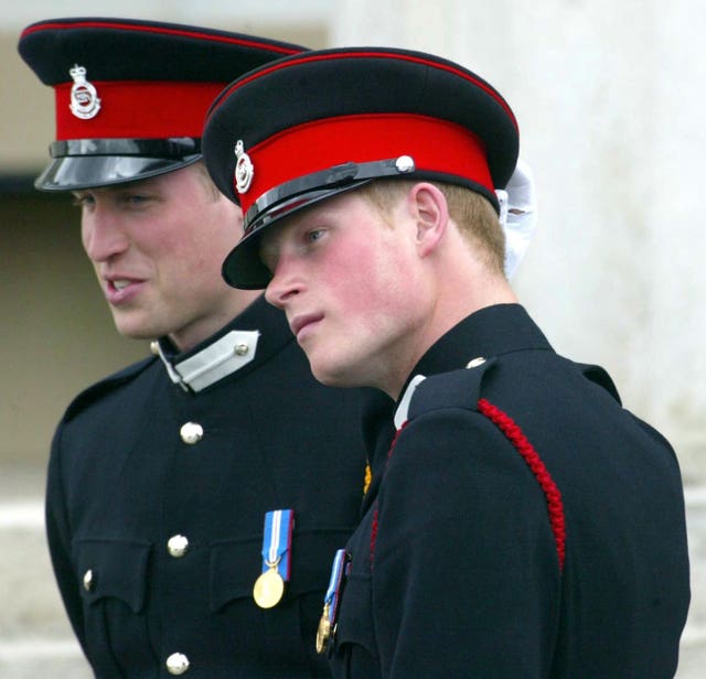  Prince William and Prince Harry at Sandhurst Royal Military Academy's Sovereign’s Parade in 2006 (PA)