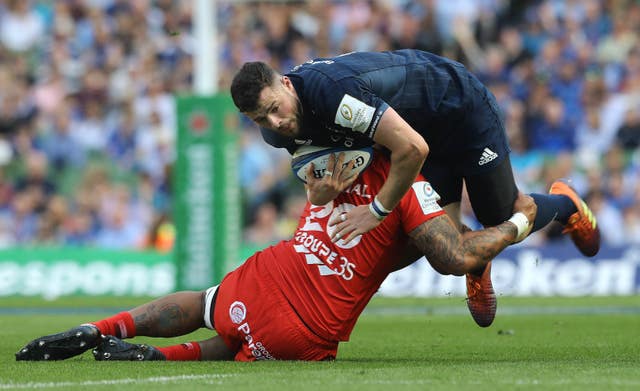 Leinster’s Robbie Henshaw and Toulouse’s Piula Faasalele during the semi-final clash