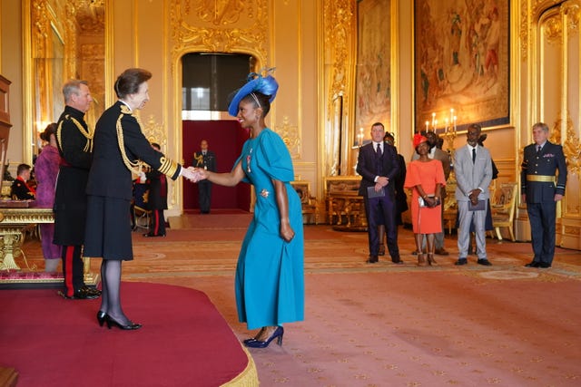 Dame Denise Lewis is made a Dame Commander of the British Empire by the Princess Royal at Windsor Castle