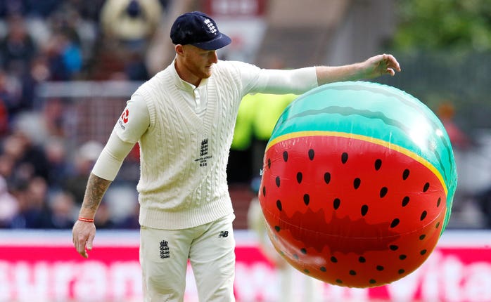 Ben Stokes had to clear an inflatable watermelon off the field