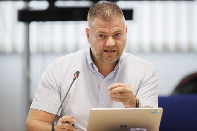 Colin McGrath speaks during a Policing Board accountability meeting