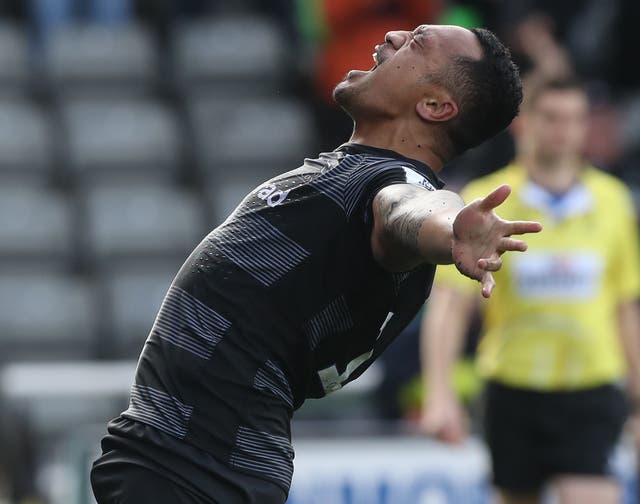 Newcastle Falcons' Sonatane Takulua celebrates his side’s brilliant win against Montpellier in the Champions Cup