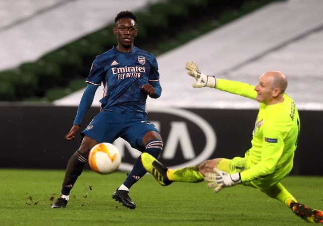 Folarin Balogun scores Arsenal's fourth goal against Dundalk in December