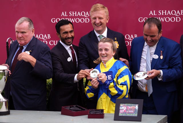 Celebration time following Trueshan's success in the Goodwood Cup