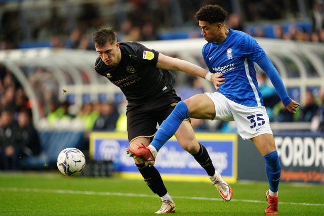 Queens Park Rangers’ Jimmy Dunne (left) and Birmingham City George Hall (right) during the Sky Bet Championship match