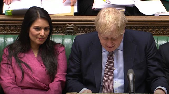 Home Secretary Priti Patel and Prime Minister Boris Johnson during PMQs