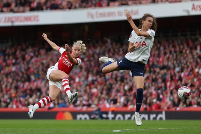 Arsenal’s Beth Mead in action against Tottenham in a WSL match at the Emirates