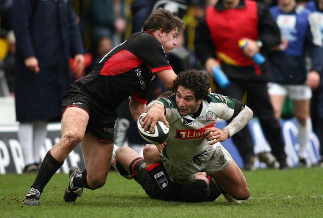 London Irish's Juan Leguizamon tackled in a Premiership tie