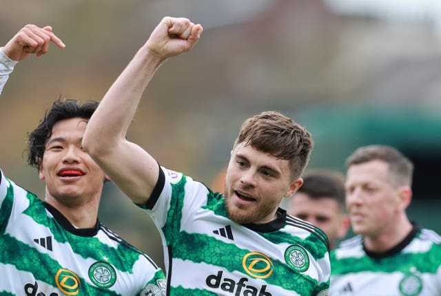 James Forrest celebrates for Celtic