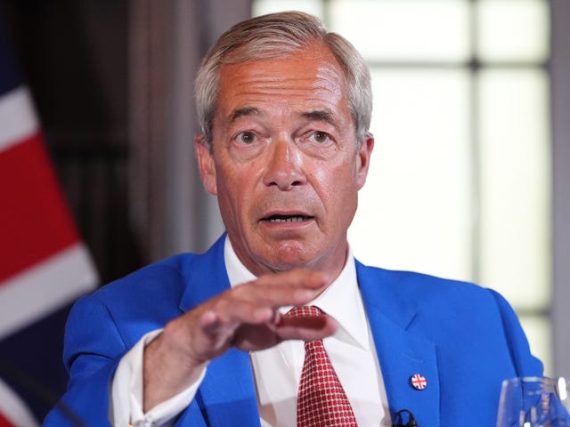 Nigel Farage at a Reform UK press conference