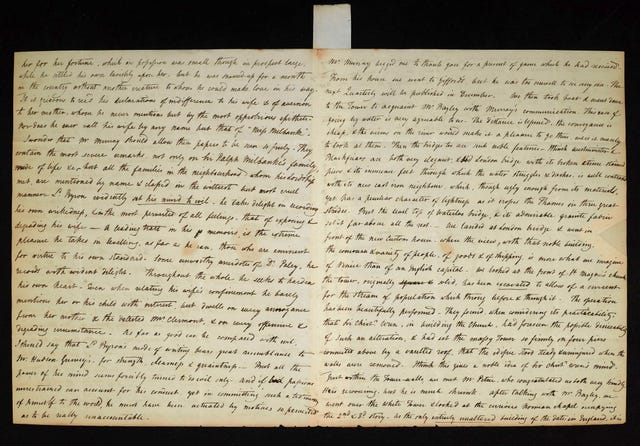 Page two of a letter dated October 29 1823 describing Lord Byron’s memoirs
