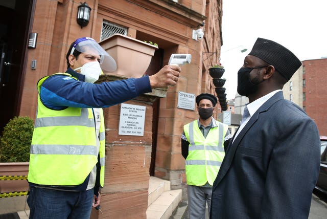 Temperature checks outside mosque