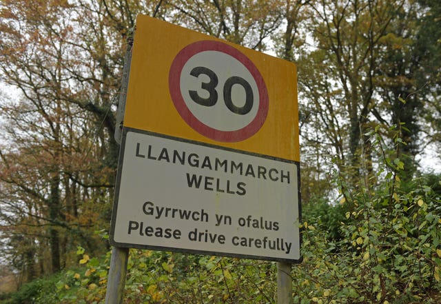 A road sign close to the scene in Llangammarch Wells (Ben Birchall/PA)