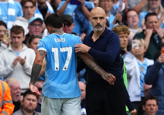 Enzo Fernandez with Man City manager Enzo Maresca