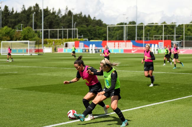 England Women training on the Sir Bobby Charlton pitch on Tuesday (Bradley Collyer/PA).