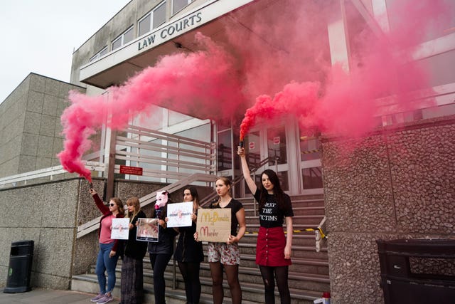 Dylan Roffey, right, alongside supporters outside Brighton Magistrates' Court