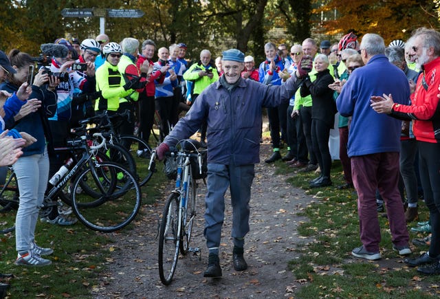 Celebrations at the finish in Mytchett, Surrey