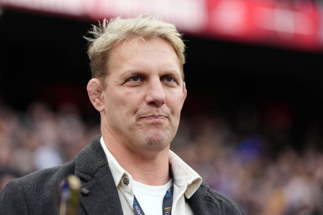 Former England Rugby player Lewis Moody after presenting the match ball during the Quilter Nations Series match at the Allianz Stadium Twickenham, London on November 1, 2025