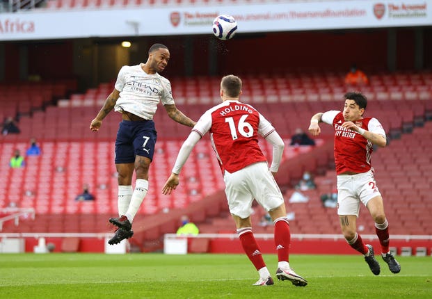 Raheem Sterling heads in City's winner