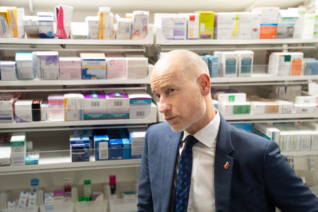 Health minister Stephen Kinnock in a pharmacy
