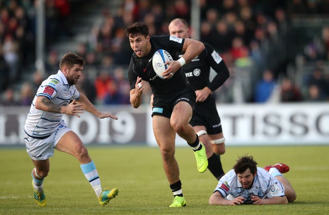 Sean Maitland, centre, is unsure whether he will remain at Saracens