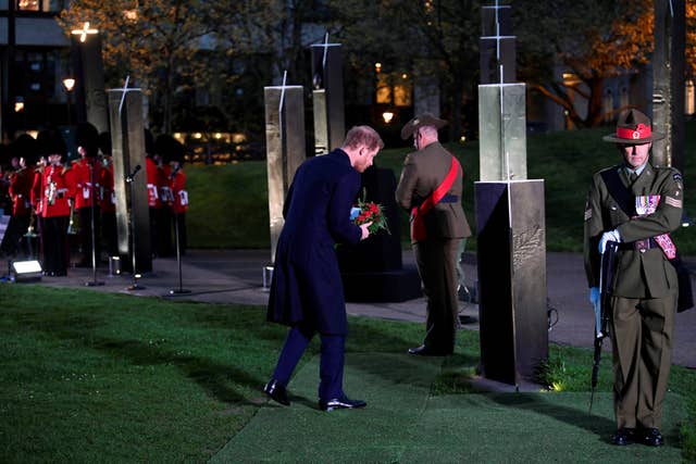 Prince Harry lays a wreath (Toby Melville/PA)