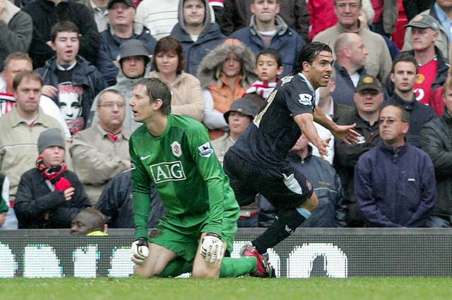 Carlos Tevez turns away after scoring West Ham's winner at Old Trafford on the final day of the 2006/7 season