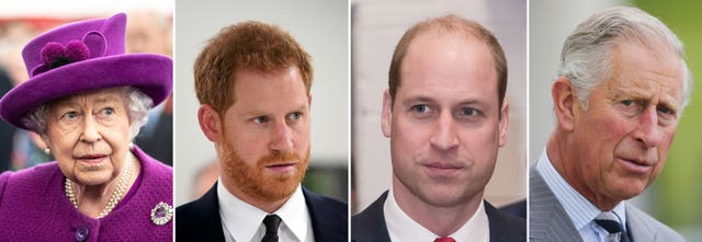 The Queen, the Duke of Sussex, the Duke of Cambridge and the Prince of Wale