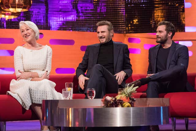Dame Helen Mirren, Liam Neeson and Jamie Dornan on Graham Norton's show (Matt Crossick/PA)