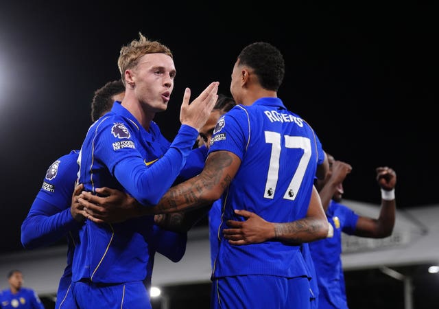 Chelsea’s Cole Palmer celebrates scoring at Fulham