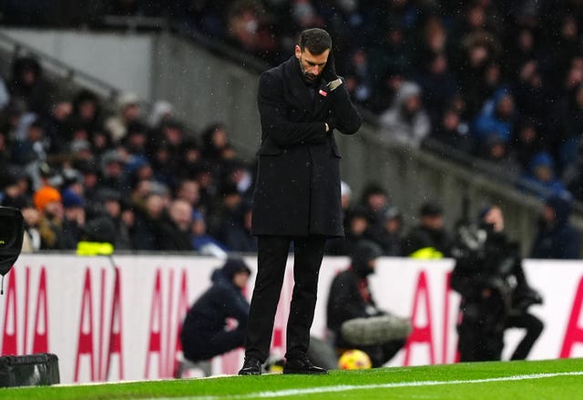 Leicester manager Ruud van Nistelrooy during the a Premier League match at Tottenham