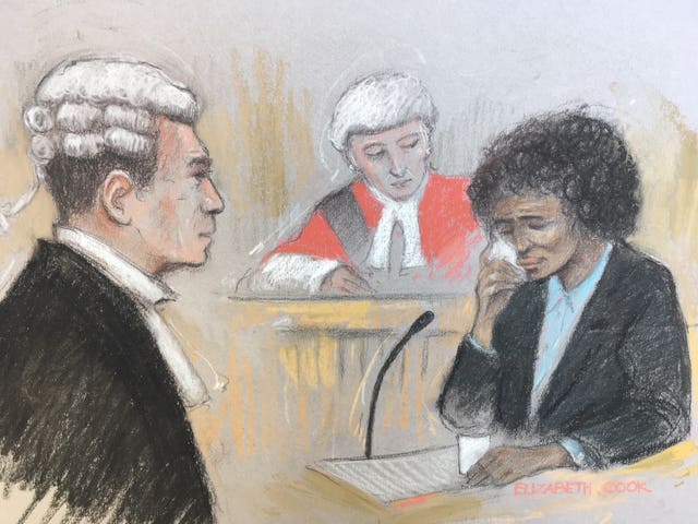 Court artist sketch by Elizabeth Cook of Berlinah Wallace in the dock at Bristol Crown Court (Elizabeth Cook/PA)