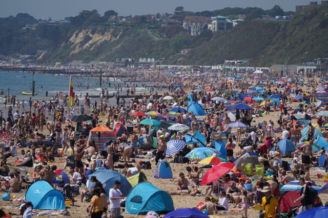 A busy Bournemouth beach on Monday afternoon