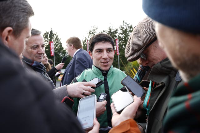 Gavin Sheehan is interviewed after Hewick's success in the King George