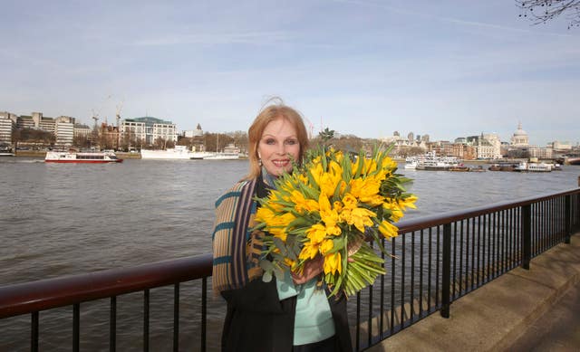 Joanna Lumley in 2015 at the site of the proposed Garden Bridge on the Southbank in London