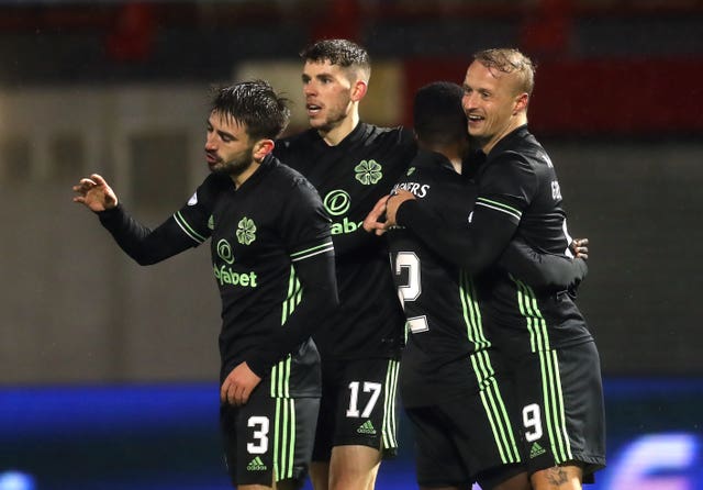 Leigh Griffiths, right, celebrates his goal with team-mates